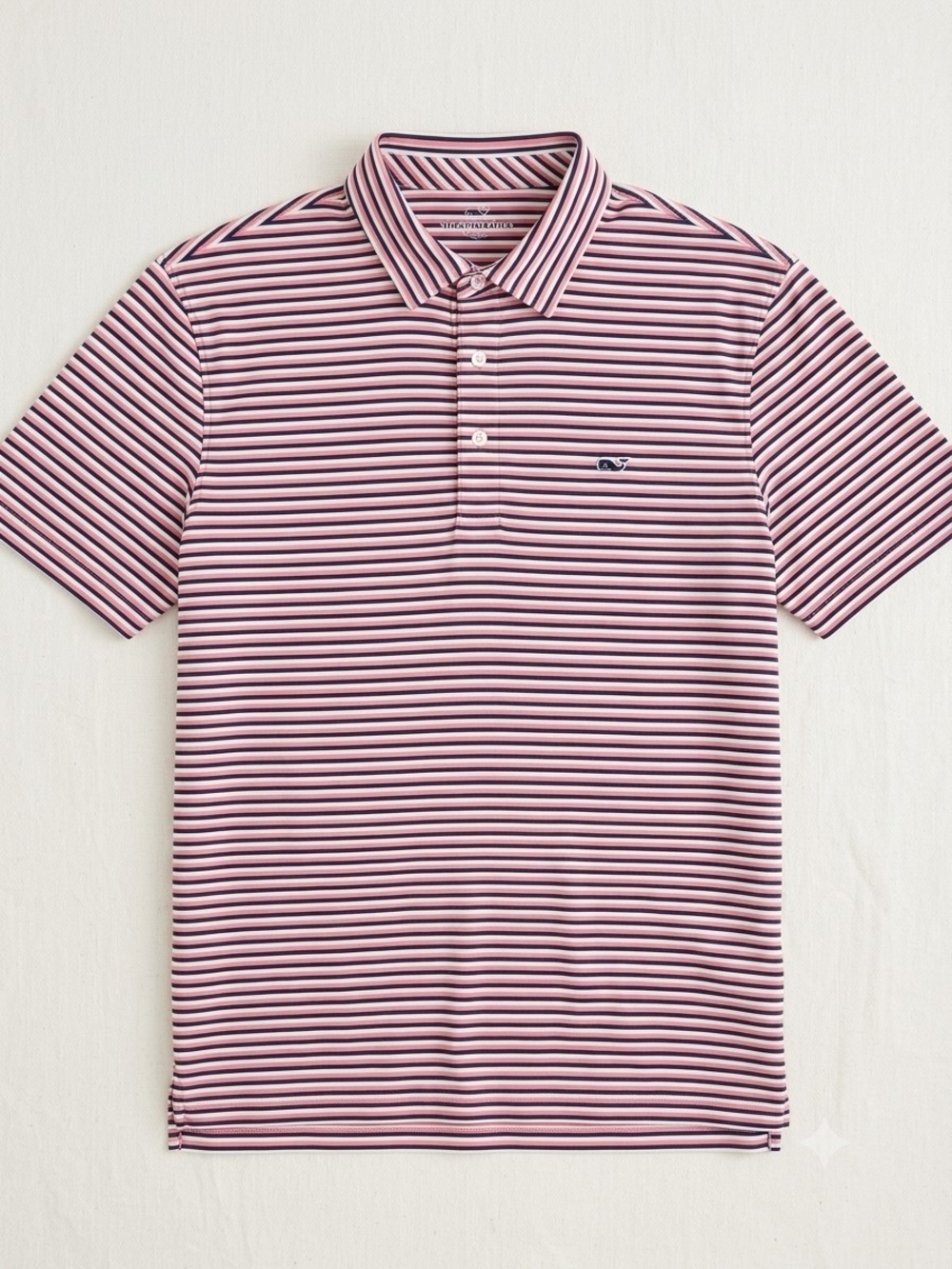 Vineyard Vines Mens Large Sankaty Striped Performance Polo Pink Navy Size Large